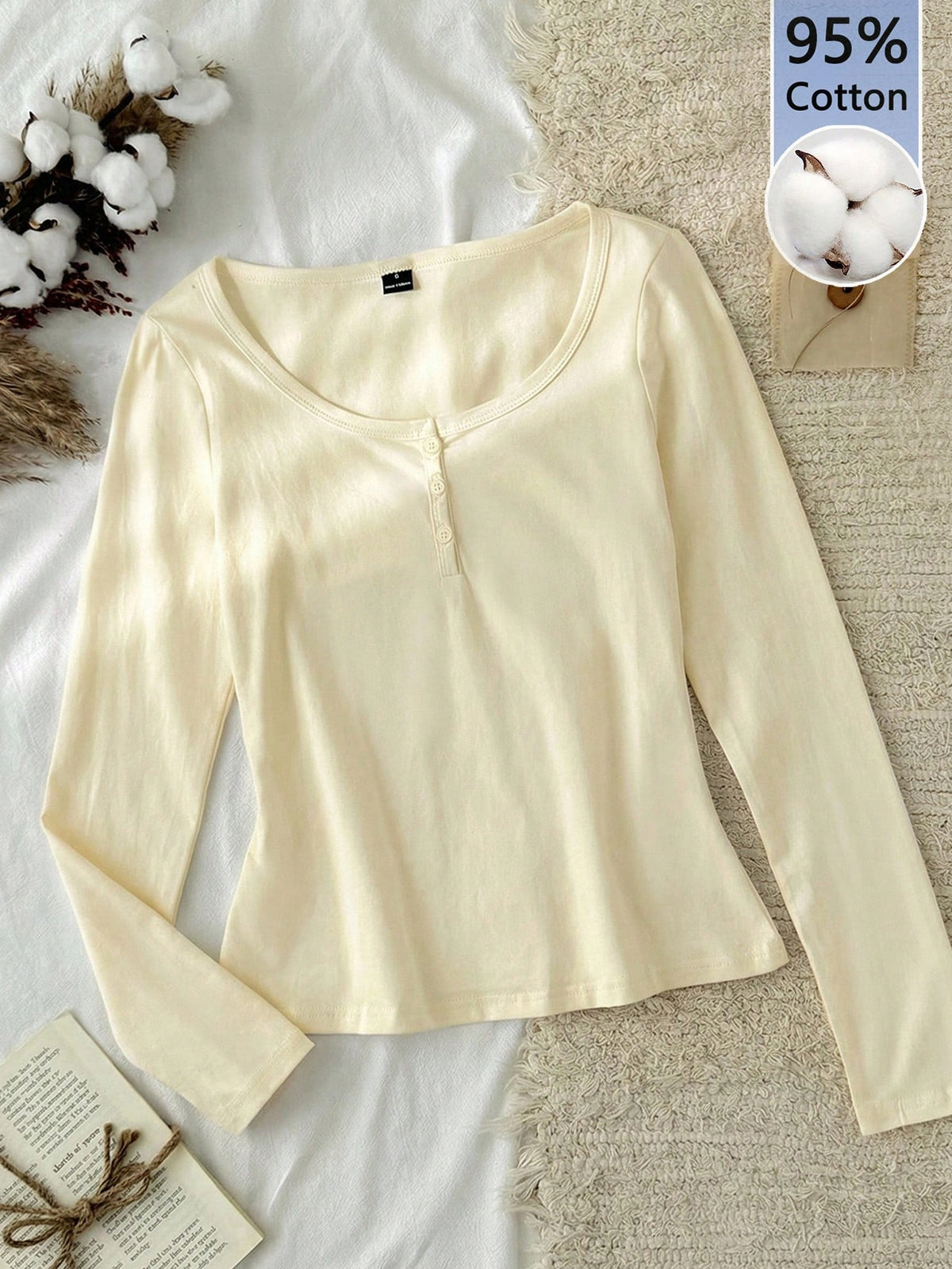 Tseoso Women's New Apricot 95% Cotton Half-Zip T-Shirt, Versatile For All Seasons Casual Wear