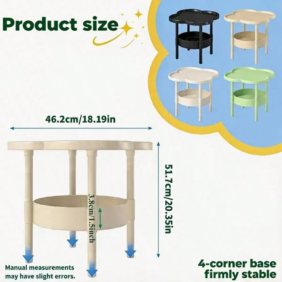 Two-Tier Modern Side Table, Four-Leaf Clover-Shaped Coffee Table, Small Bedside Table, Sofa, Bedroom, Living Room, Side Table, Snack Table