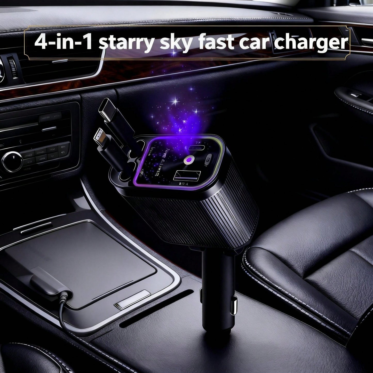W&O 4-In-1 Retractable Fast Car Charger With Star Projector, Flexible Car Light Decor,66W High-Speed Charging, 31.5 Inch Long Cable, 2 USB Ports, Compatible With Phone 15/14/13/12/11, Galaxy, Pixel, A