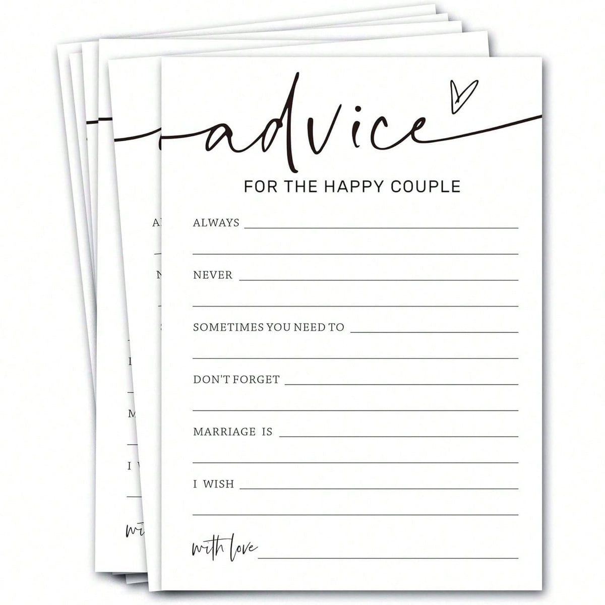 Wedding Party Game Cards, Advice For The Happy Couple, Bridal Shower Games, Engagement Party Wedding Games, Minimalist White Wedding Party Supplies