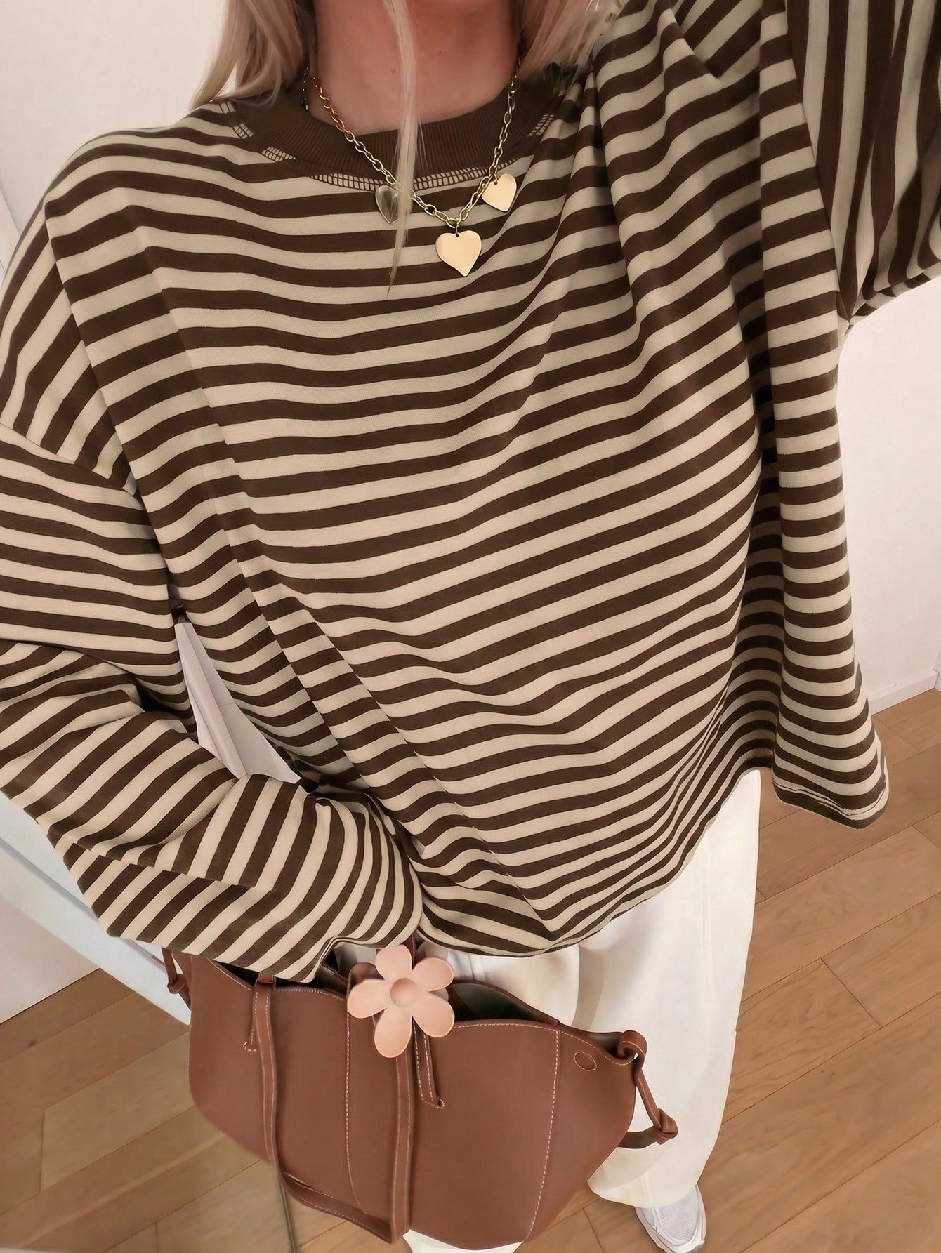 Women's Casual Top, Striped Contrast Ribbed Fabric, Everyday Wear, Spring/Autumn Vacation