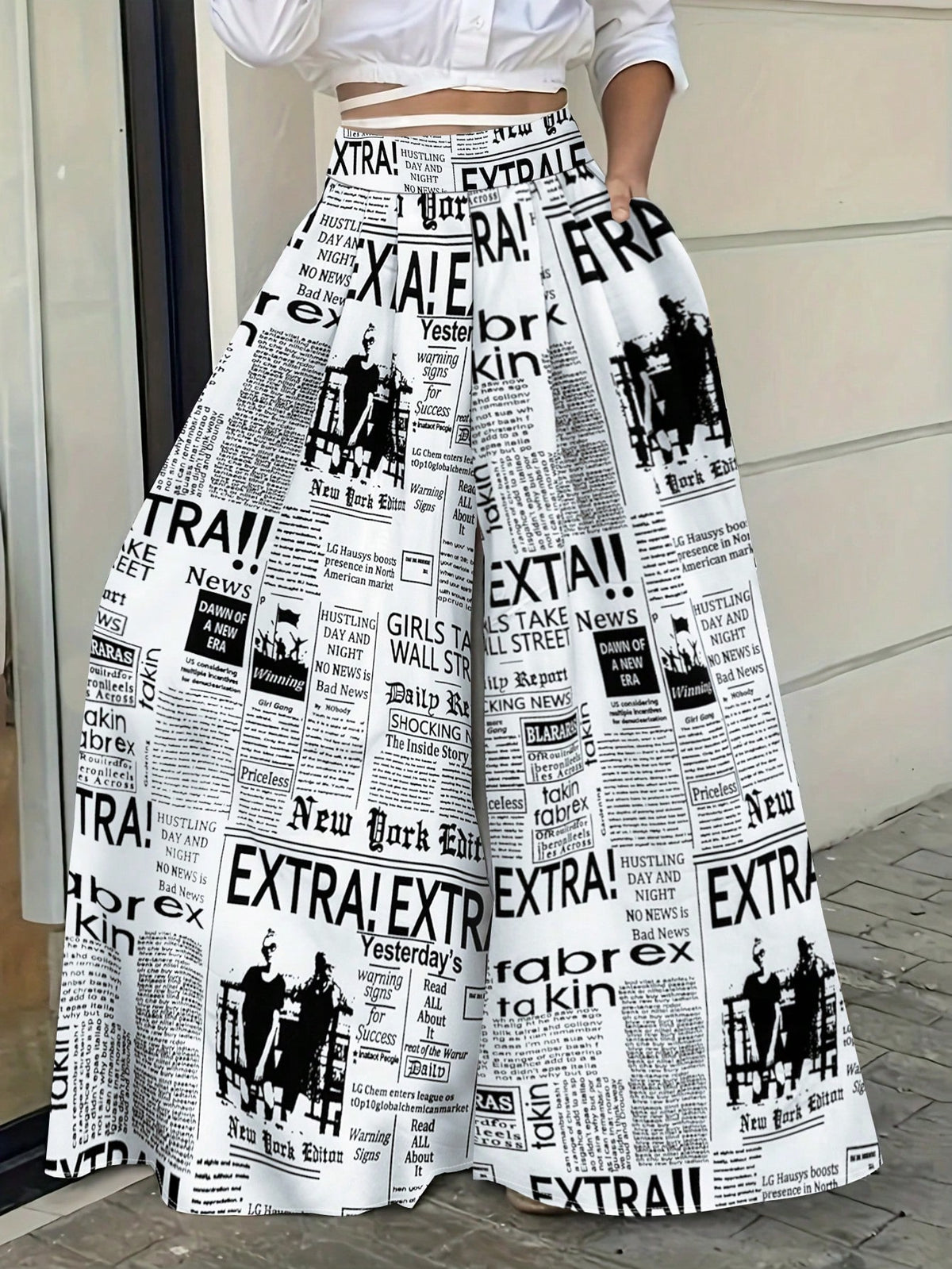 Women's Random Print Minimalist High Waisted Casual Pants, Elegant For Summer And Spring White