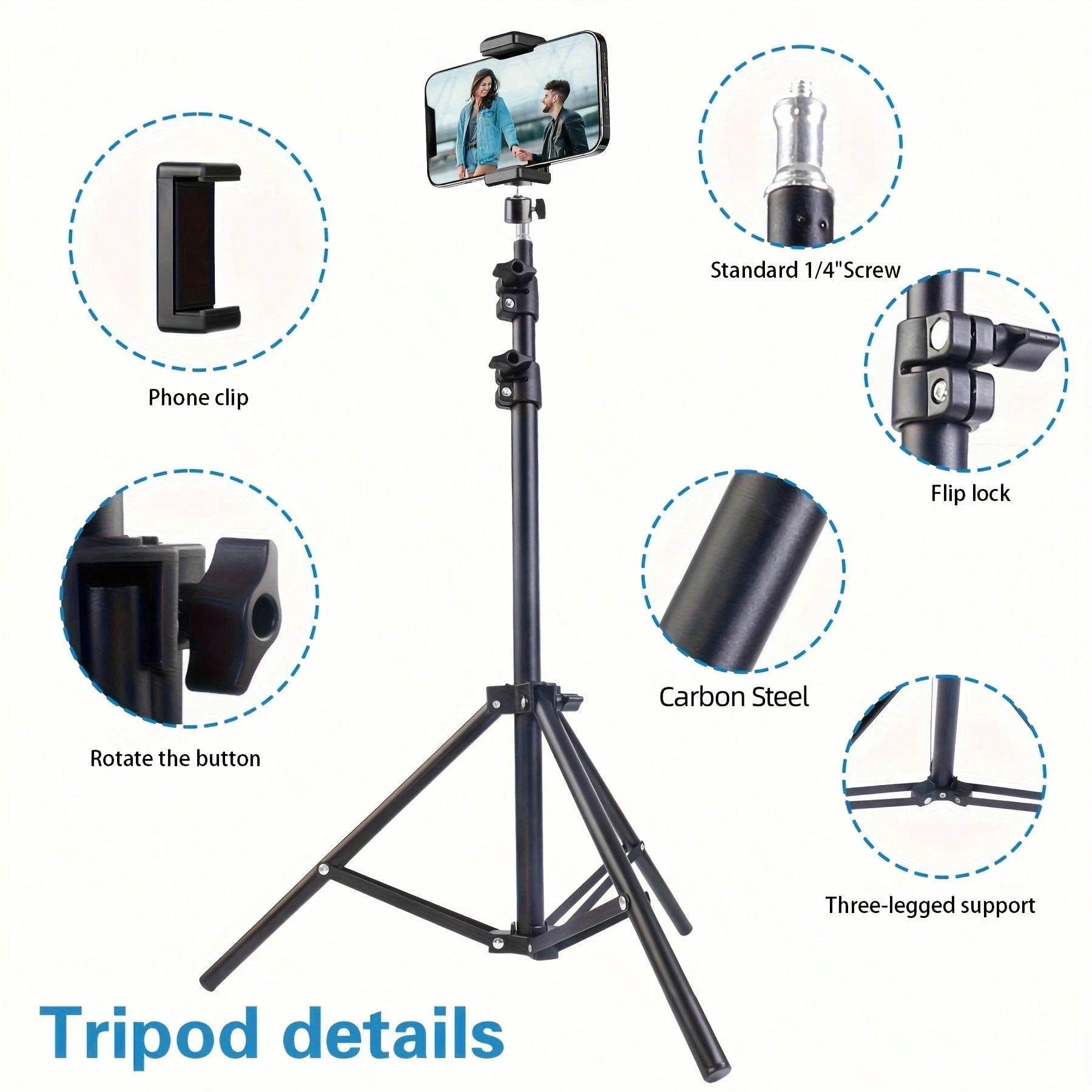 1.1 M Landing Tripod Camera Projector Mobile Phone Stand Adjustable Height Portable Lazy Man Stand Compatible With IPhone, Android Phone, Gift For Birthday, Family, Friends For Office, Dorm And Home U