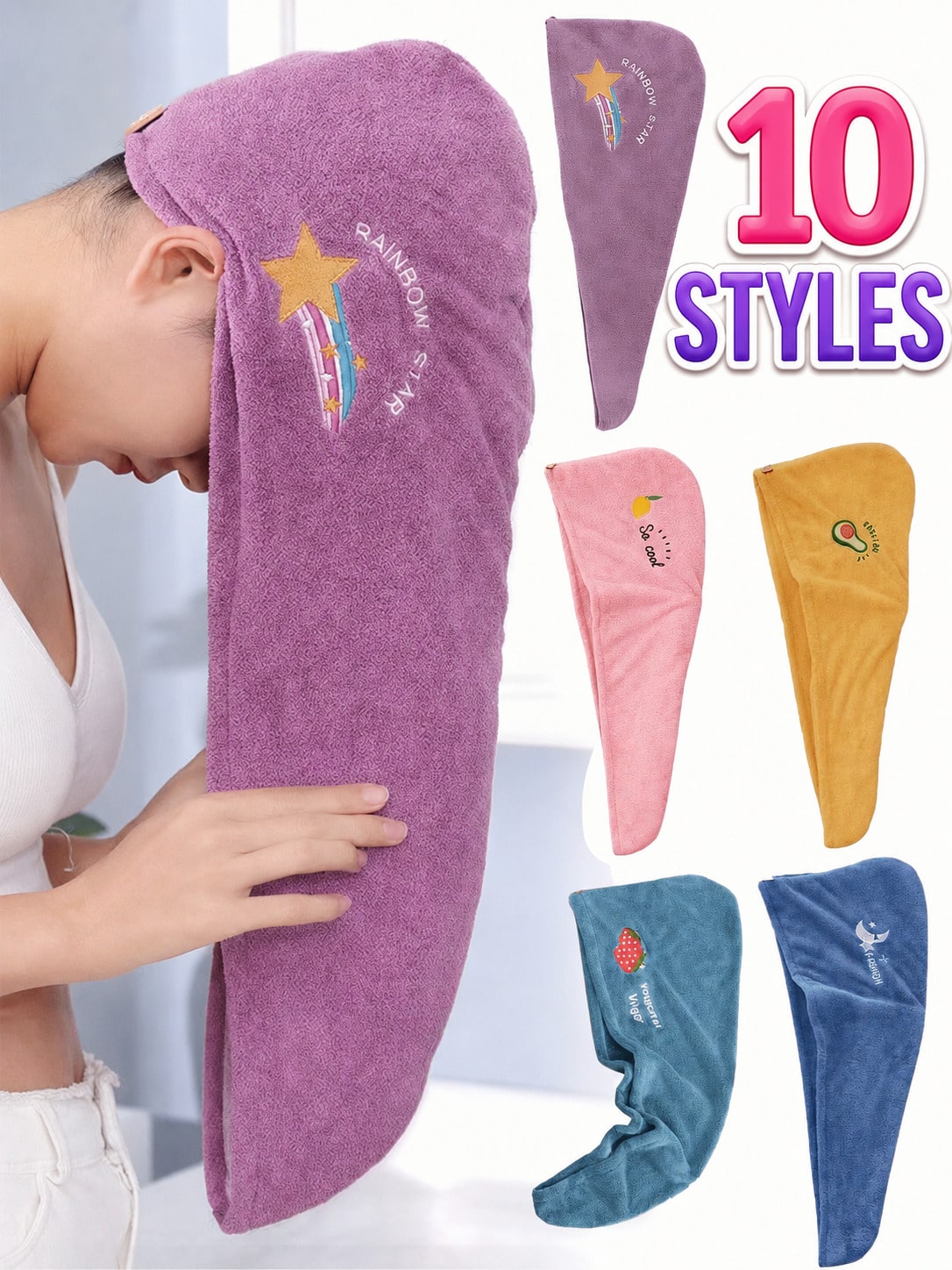 1-10pcs Women's Dry Hair Cap Thickened Coral Fleece Absorbent Triangle Cap Cartoon Embroidered Dry Hair Towel Bath Cap Hair Care Products Accessories Women's Hair Accessories