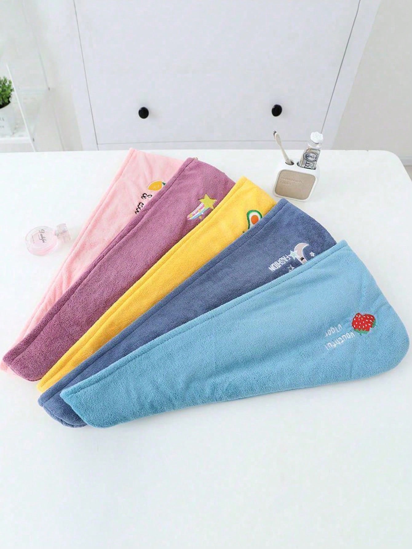 1-10pcs Women's Dry Hair Cap Thickened Coral Fleece Absorbent Triangle Cap Cartoon Embroidered Dry Hair Towel Bath Cap Hair Care Products Accessories Women's Hair Accessories
