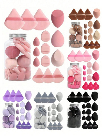 1/15pcs Makeup Sponge Set With Storage Box, Includes 3 Large Makeup Sponges, 3 Mini Makeup Sponges, 3 Large Powder Puffs, 3 Mini Powder Puffs And 3 Mini Finger Powder Puffs, Suitable For Liquid, Cream