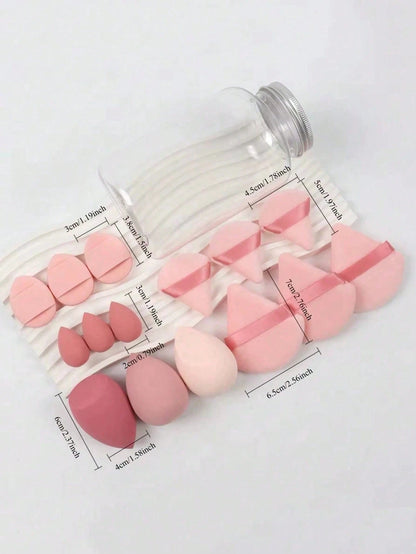 1/15pcs Makeup Sponge Set With Storage Box, Includes 3 Large Makeup Sponges, 3 Mini Makeup Sponges, 3 Large Powder Puffs, 3 Mini Powder Puffs And 3 Mini Finger Powder Puffs, Suitable For Liquid, Cream