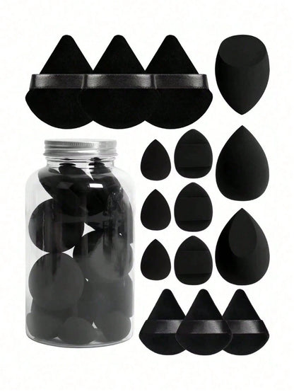 1/15pcs Makeup Sponge Set With Storage Box, Includes 3 Large Makeup Sponges, 3 Mini Makeup Sponges, 3 Large Powder Puffs, 3 Mini Powder Puffs And 3 Mini Finger Powder Puffs, Suitable For Liquid, Cream