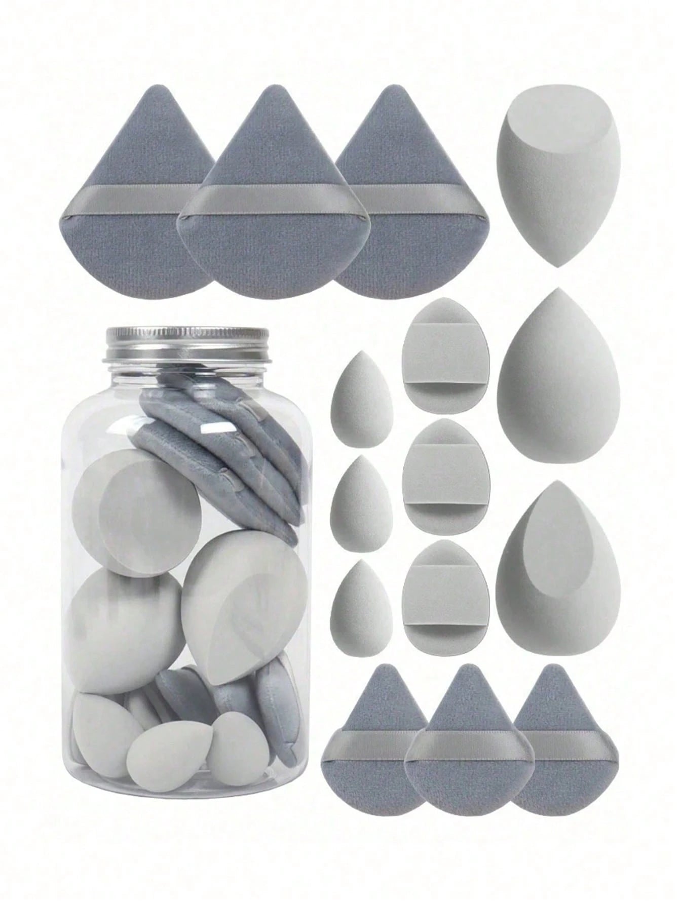1/15pcs Makeup Sponge Set With Storage Box, Includes 3 Large Makeup Sponges, 3 Mini Makeup Sponges, 3 Large Powder Puffs, 3 Mini Powder Puffs And 3 Mini Finger Powder Puffs, Suitable For Liquid, Cream