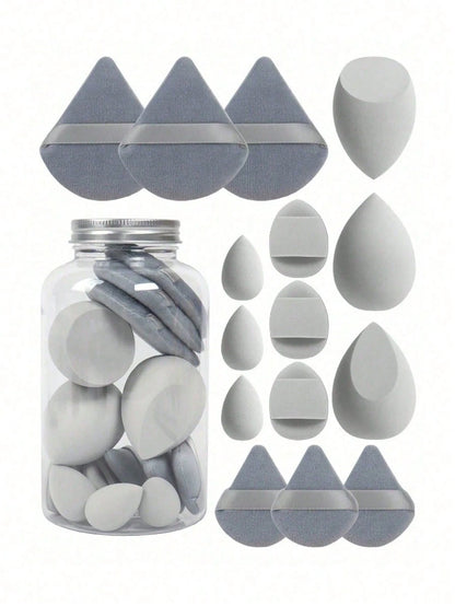 1/15pcs Makeup Sponge Set With Storage Box, Includes 3 Large Makeup Sponges, 3 Mini Makeup Sponges, 3 Large Powder Puffs, 3 Mini Powder Puffs And 3 Mini Finger Powder Puffs, Suitable For Liquid, Cream