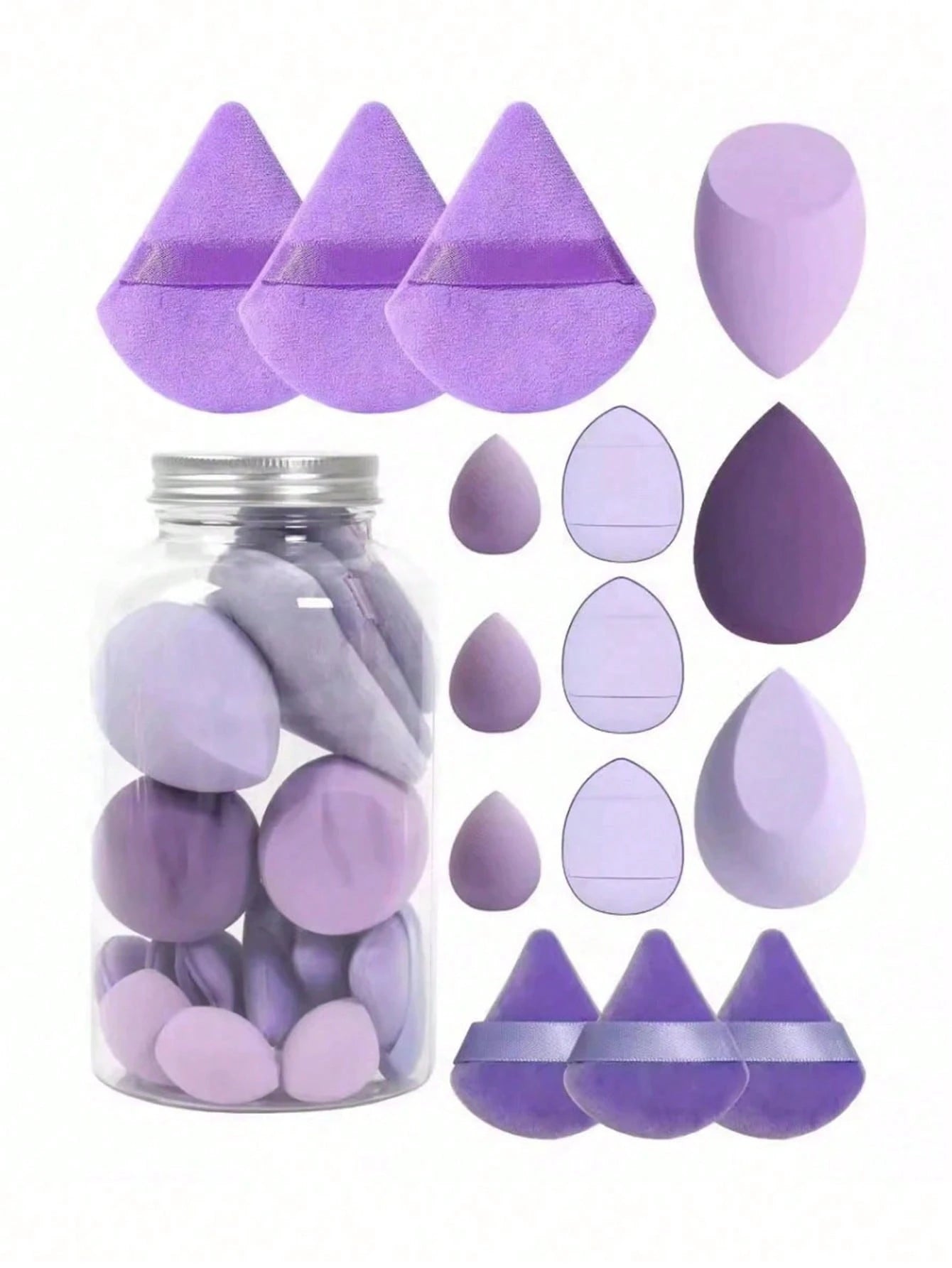 1/15pcs Makeup Sponge Set With Storage Box, Includes 3 Large Makeup Sponges, 3 Mini Makeup Sponges, 3 Large Powder Puffs, 3 Mini Powder Puffs And 3 Mini Finger Powder Puffs, Suitable For Liquid, Cream