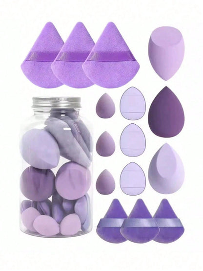 1/15pcs Makeup Sponge Set With Storage Box, Includes 3 Large Makeup Sponges, 3 Mini Makeup Sponges, 3 Large Powder Puffs, 3 Mini Powder Puffs And 3 Mini Finger Powder Puffs, Suitable For Liquid, Cream