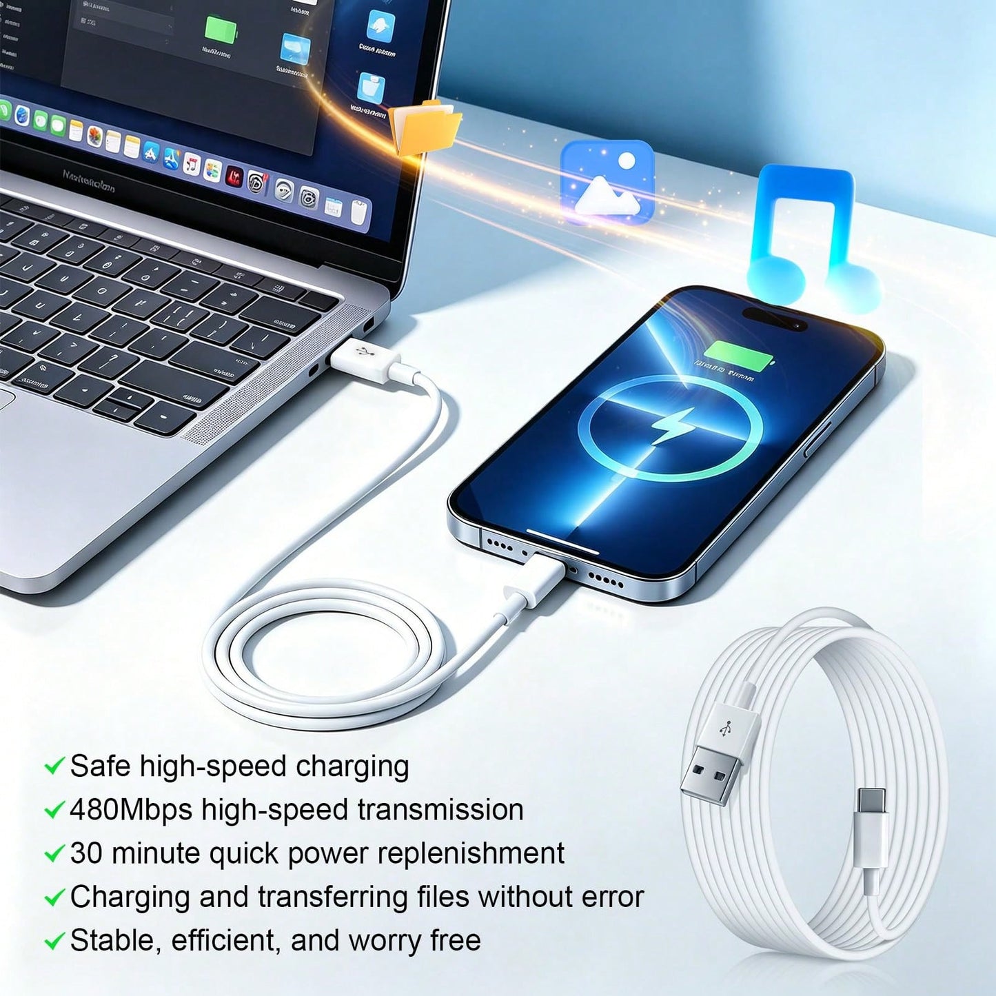 1/2/3/4/5pcs 6.6ft/200cm USB Fast Charging Data Cable, High-Efficiency Data Transfer Fast Charging Cable Compatible With Phone 17/16 Pro Max/16 Pro/16 Plus/16/15 Series, Extra Long Durable Charging Ca