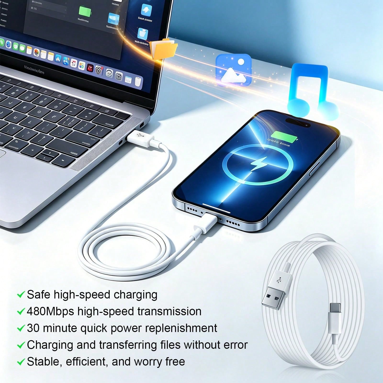 1/2/3/4/5pcs 6.6ft/200cm USB Fast Charging Data Cable, High-Efficiency Data Transfer Fast Charging Cable Compatible With Phone 17/16 Pro Max/16 Pro/16 Plus/16/15 Series, Extra Long Durable Charging Ca