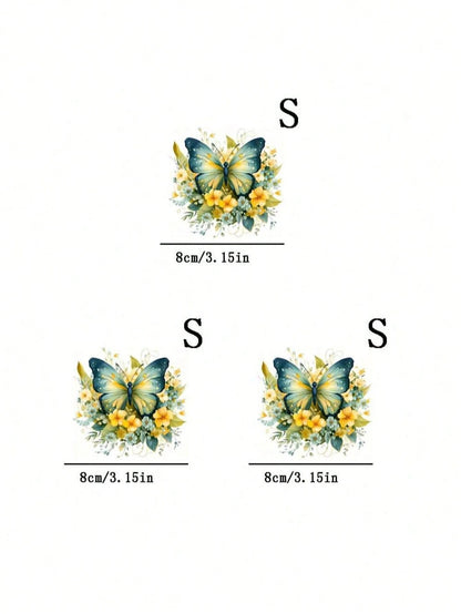 1/2/3pcs Green Butterfly Pattern Heat Transfer Stickers, Suitable For DIY T-Shirts, Jeans, Hoodies, Bags, Pillows (Mixed Colors), Holiday Crafts, Durable Decoration, Clothing Embellishment, Party Deco