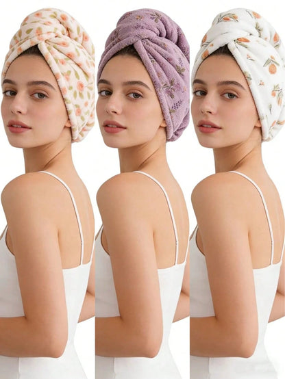 1/2/3Pcs Printed Hair Drying Caps, Thickened Super Water Absorbent, Quick Dry, Soft & Skin-Friendly, Lint & Pilling Resistant, Unisex, Gift For Valentine's Day, Thanksgiving & Christmas