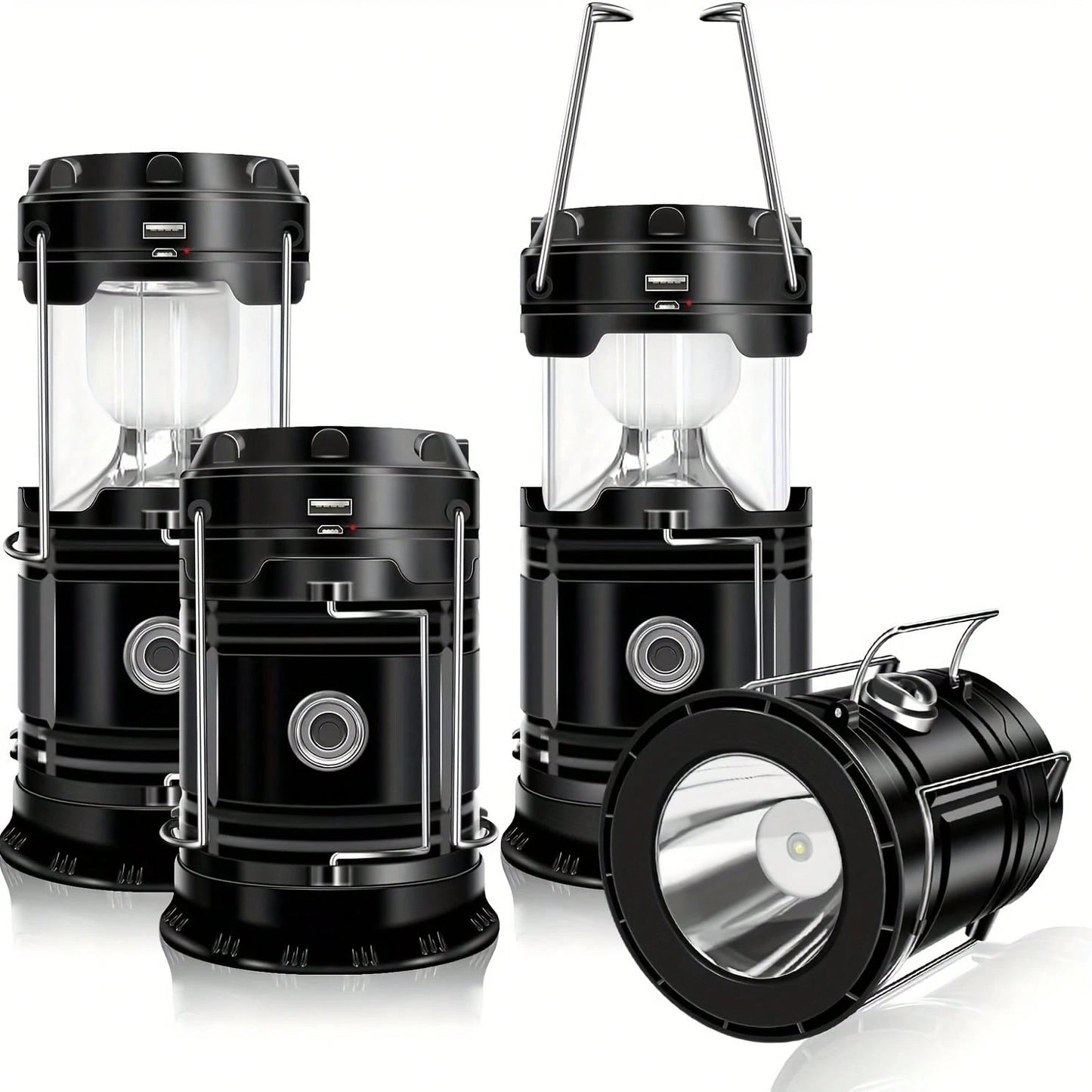 1/2/4-Pack Solar Camping Lantern, Collapsible LED Solar USB Rechargeable Lantern Flashlight Emergency Hanging Lights For Camping Hurricane Equipment Power Outages Supplies Storm Survival Kit Indoor Ou