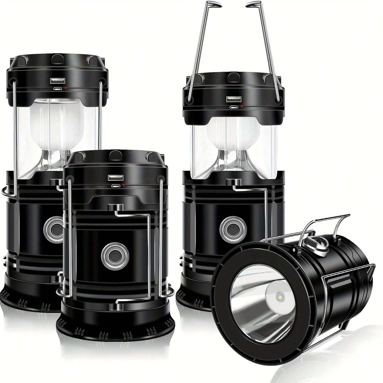 1/2/4-Pack Solar Camping Lantern, Collapsible LED Solar USB Rechargeable Lantern Flashlight Emergency Hanging Lights For Camping Hurricane Equipment Power Outages Supplies Storm Survival Kit Indoor Ou