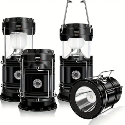 1/2/4-Pack Solar Camping Lantern, Collapsible LED Solar USB Rechargeable Lantern Flashlight Emergency Hanging Lights For Camping Hurricane Equipment Power Outages Supplies Storm Survival Kit Indoor Ou
