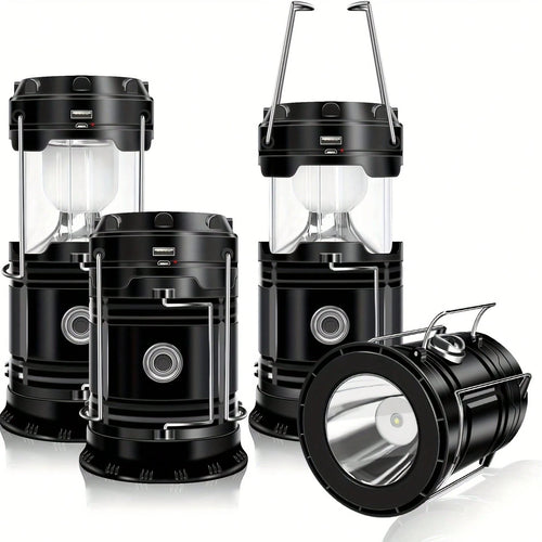 1/2/4-Pack Solar Camping Lantern, Collapsible LED Solar USB Rechargeable Lantern Flashlight Emergency Hanging Lights For Camping Hurricane Equipment Power Outages Supplies Storm Survival Kit Indoor Ou