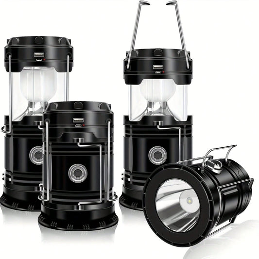 1/2/4-Pack Solar Camping Lantern, Collapsible LED Solar USB Rechargeable Lantern Flashlight Emergency Hanging Lights For Camping Hurricane Equipment Power Outages Supplies Storm Survival Kit Indoor Ou