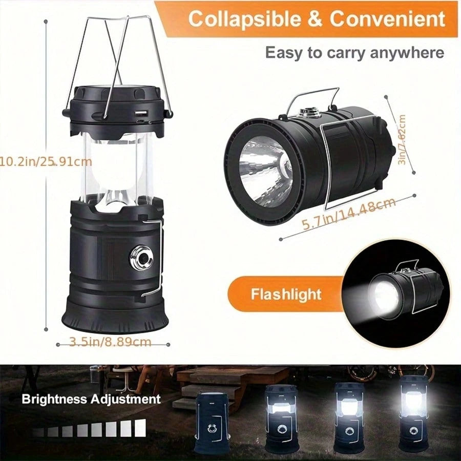 1/2/4-Pack Solar Camping Lantern, Collapsible LED Solar USB Rechargeable Lantern Flashlight Emergency Hanging Lights For Camping Hurricane Equipment Power Outages Supplies Storm Survival Kit Indoor Ou