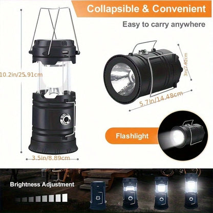 1/2/4-Pack Solar Camping Lantern, Collapsible LED Solar USB Rechargeable Lantern Flashlight Emergency Hanging Lights For Camping Hurricane Equipment Power Outages Supplies Storm Survival Kit Indoor Ou