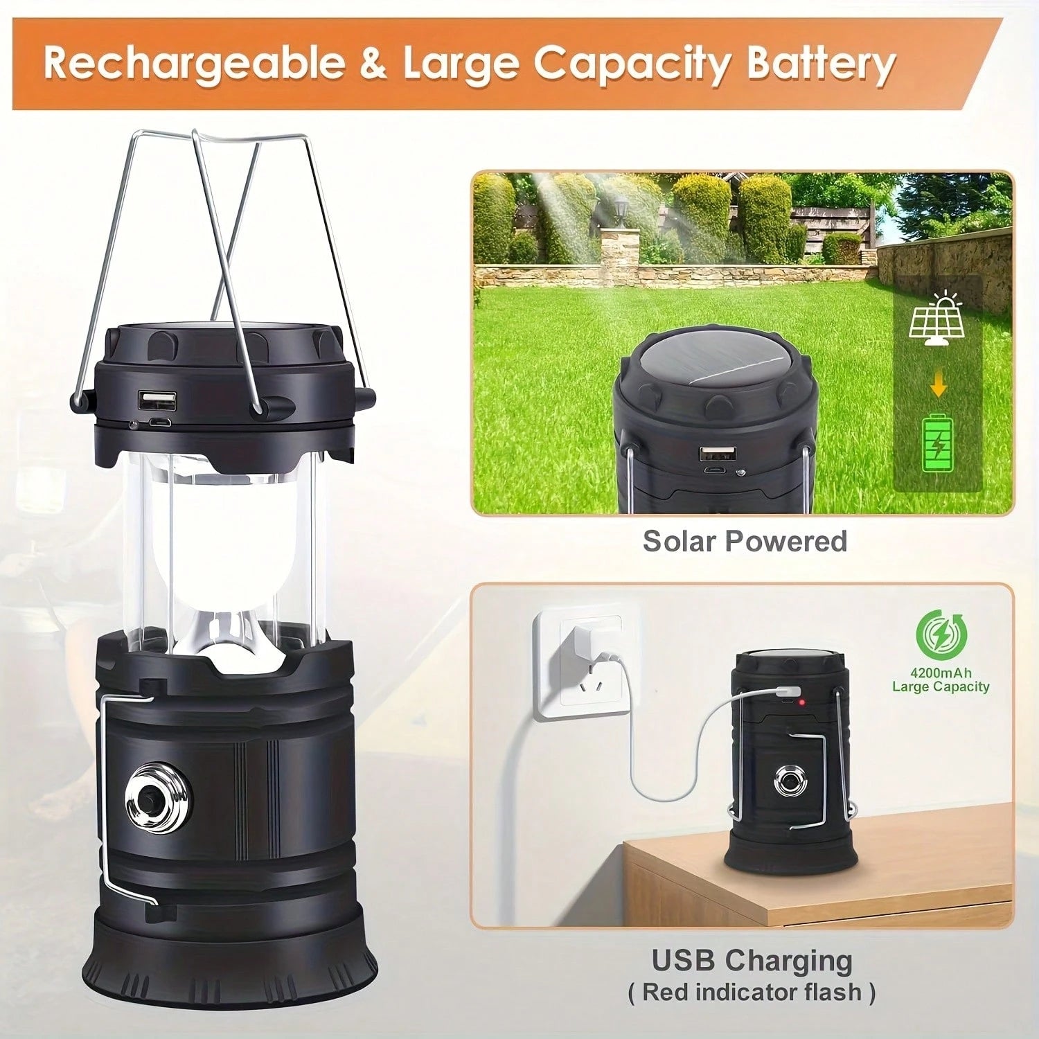 1/2/4-Pack Solar Camping Lantern, Collapsible LED Solar USB Rechargeable Lantern Flashlight Emergency Hanging Lights For Camping Hurricane Equipment Power Outages Supplies Storm Survival Kit Indoor Ou