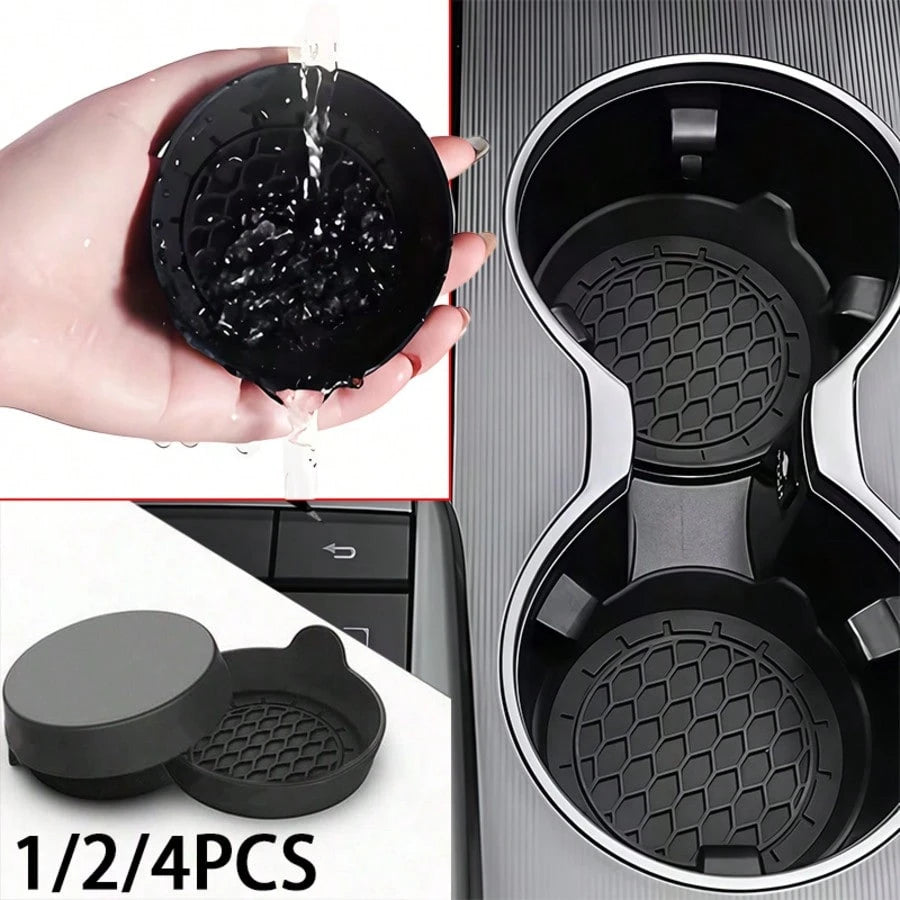 1/2/4pcs Black Round Car Anti-Slip Cup Holder Coasters, Creative Car Cup Holder Anti-Stain Wear-Resistant Interior Accessories, Easily Solve Water Cup Slipping And Cup Holder Dirt Accumulation Pain Po