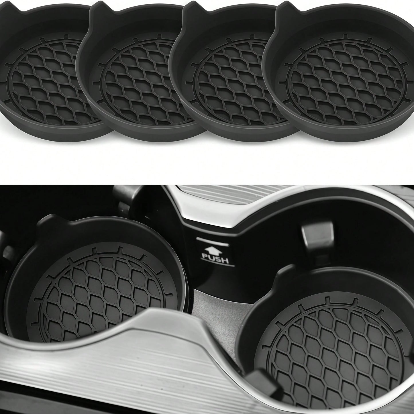 1/2/4pcs Black Round Car Anti-Slip Cup Holder Coasters, Creative Car Cup Holder Anti-Stain Wear-Resistant Interior Accessories, Easily Solve Water Cup Slipping And Cup Holder Dirt Accumulation Pain Po