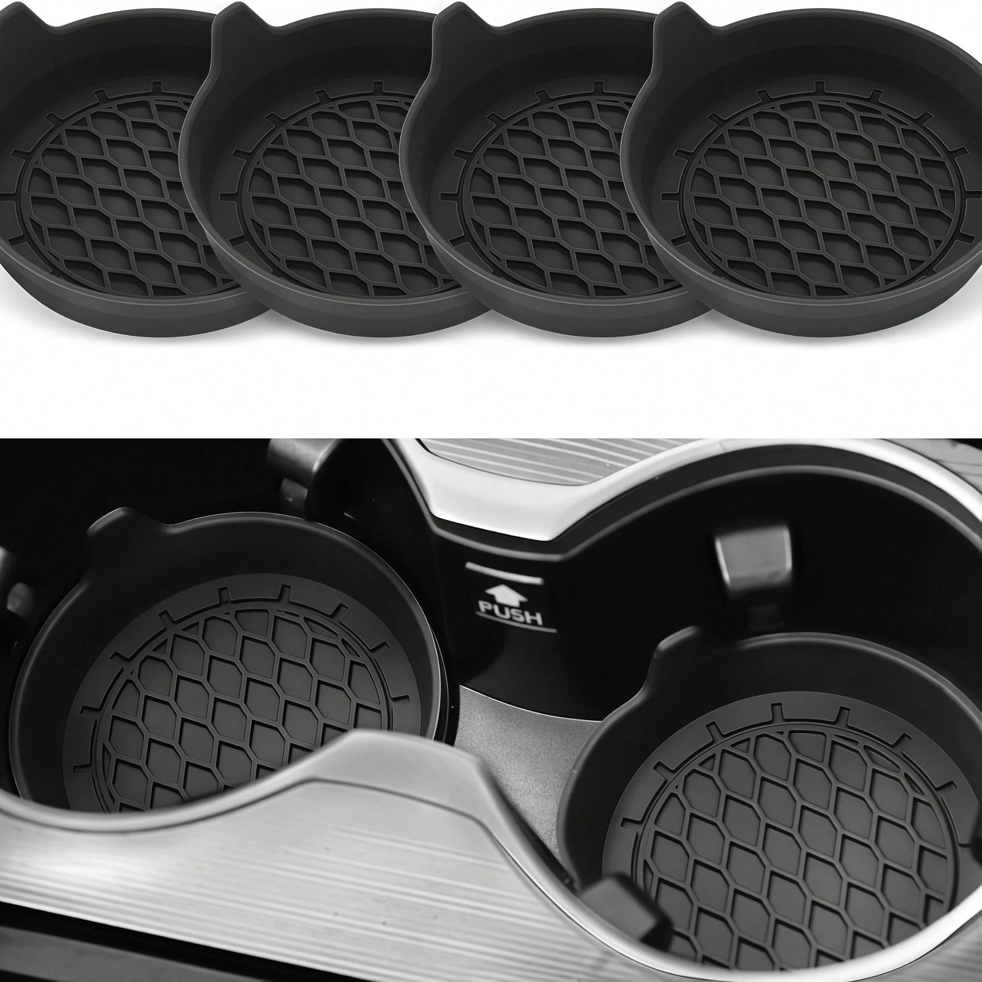 1/2/4pcs Black Round Car Anti-Slip Cup Holder Coasters, Creative Car Cup Holder Anti-Stain Wear-Resistant Interior Accessories, Easily Solve Water Cup Slipping And Cup Holder Dirt Accumulation Pain Po