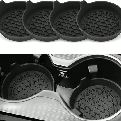 1/2/4pcs Black Round Car Anti-Slip Cup Holder Coasters, Creative Car Cup Holder Anti-Stain Wear-Resistant Interior Accessories, Easily Solve Water Cup Slipping And Cup Holder Dirt Accumulation Pain Po