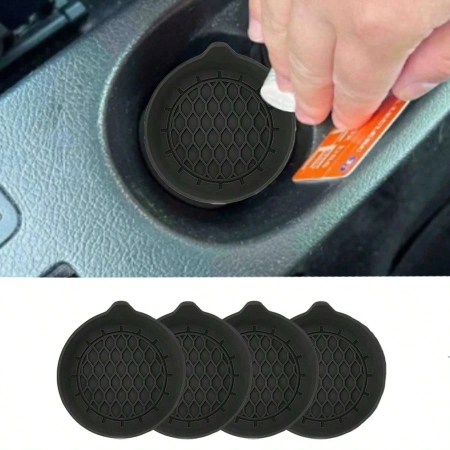1/2/4pcs Black Round Car Anti-Slip Cup Holder Coasters, Creative Car Cup Holder Anti-Stain Wear-Resistant Interior Accessories, Easily Solve Water Cup Slipping And Cup Holder Dirt Accumulation Pain Po
