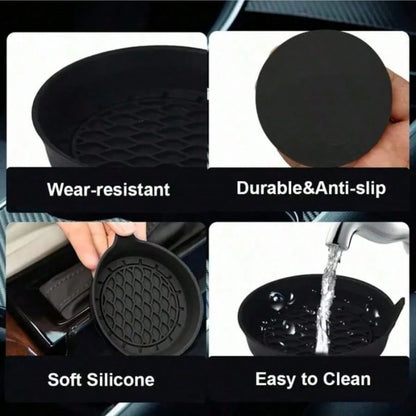 1/2/4pcs Black Round Car Anti-Slip Cup Holder Coasters, Creative Car Cup Holder Anti-Stain Wear-Resistant Interior Accessories, Easily Solve Water Cup Slipping And Cup Holder Dirt Accumulation Pain Po