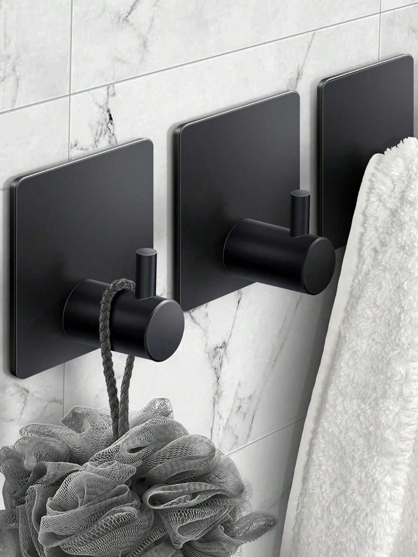 1/2/4pcs Square Adhesive Hooks, No Drilling Wall Mounted Towel Hooks, Hanger Rack, Shower Organizer, Essential For Home & Apartment, Bathroom & Kitchen Storage Bathroom Accessories