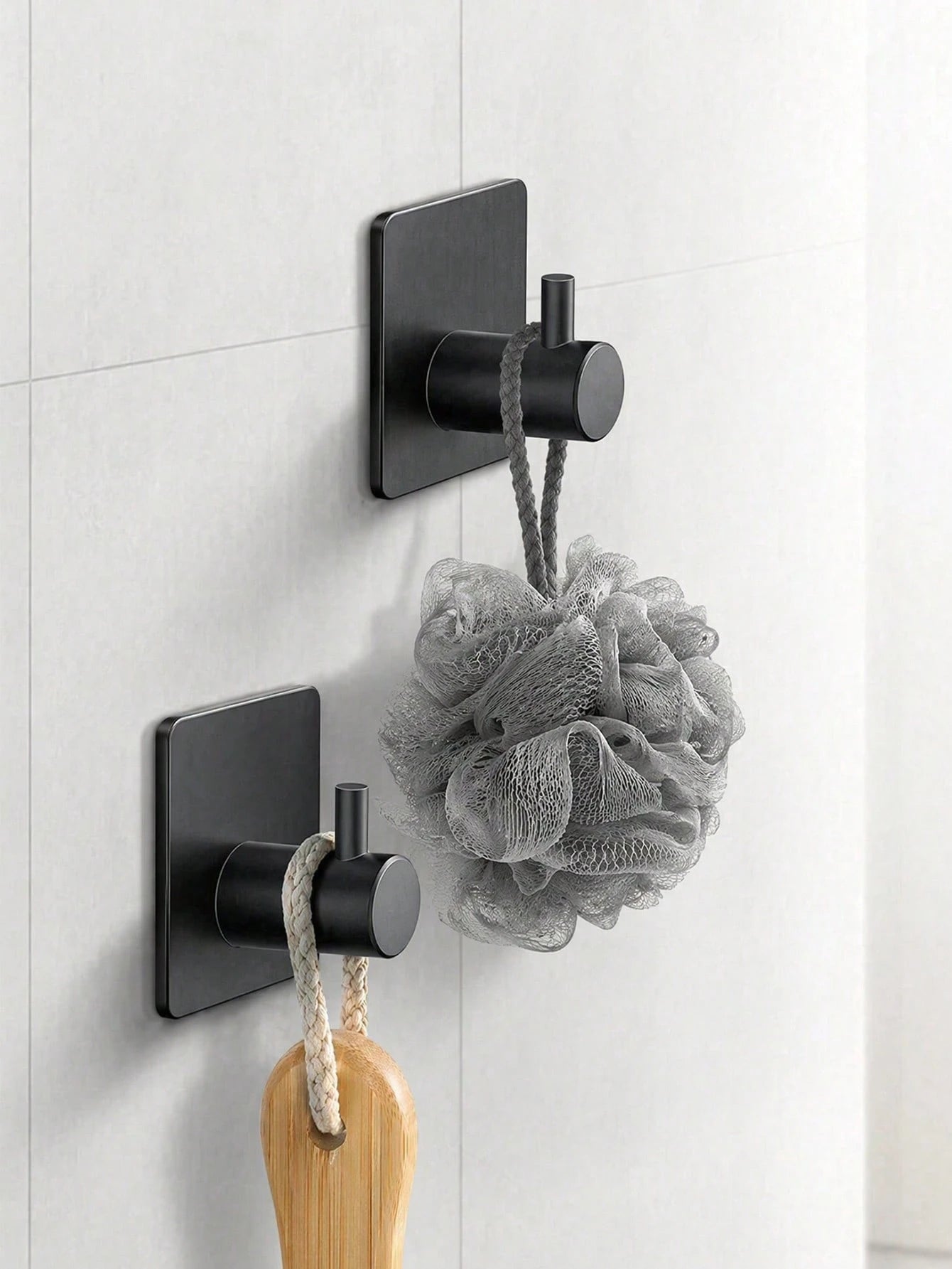 1/2/4pcs Square Adhesive Hooks, No Drilling Wall Mounted Towel Hooks, Hanger Rack, Shower Organizer, Essential For Home & Apartment, Bathroom & Kitchen Storage Bathroom Accessories
