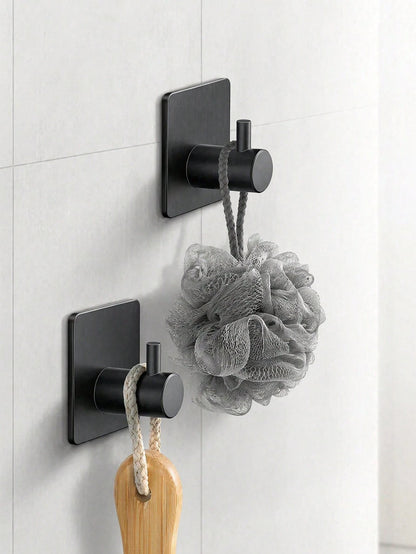 1/2/4pcs Square Adhesive Hooks, No Drilling Wall Mounted Towel Hooks, Hanger Rack, Shower Organizer, Essential For Home & Apartment, Bathroom & Kitchen Storage Bathroom Accessories