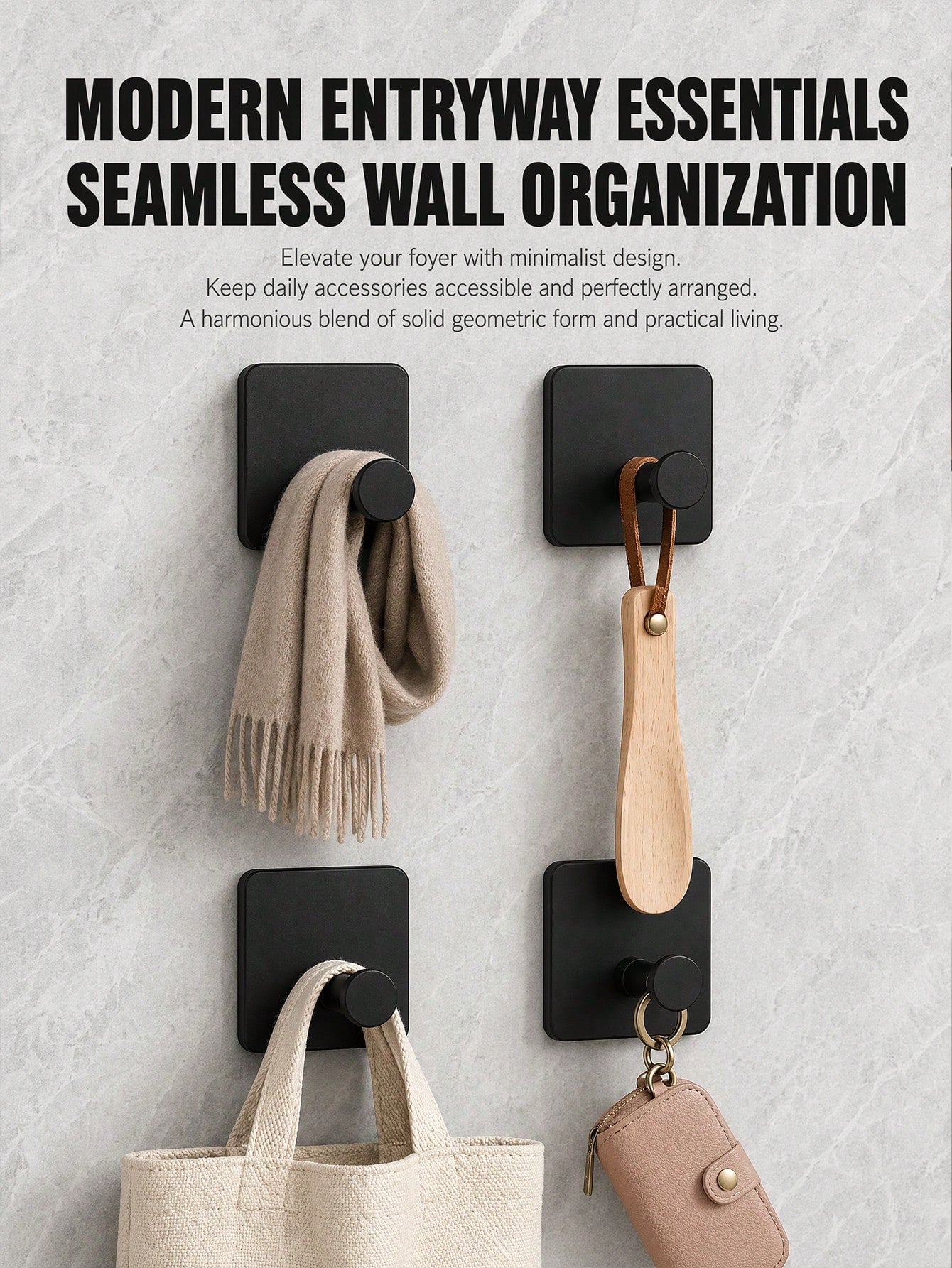 1/2/4pcs Square Adhesive Hooks, No Drilling Wall Mounted Towel Hooks, Hanger Rack, Shower Organizer, Essential For Home & Apartment, Bathroom & Kitchen Storage Bathroom Accessories