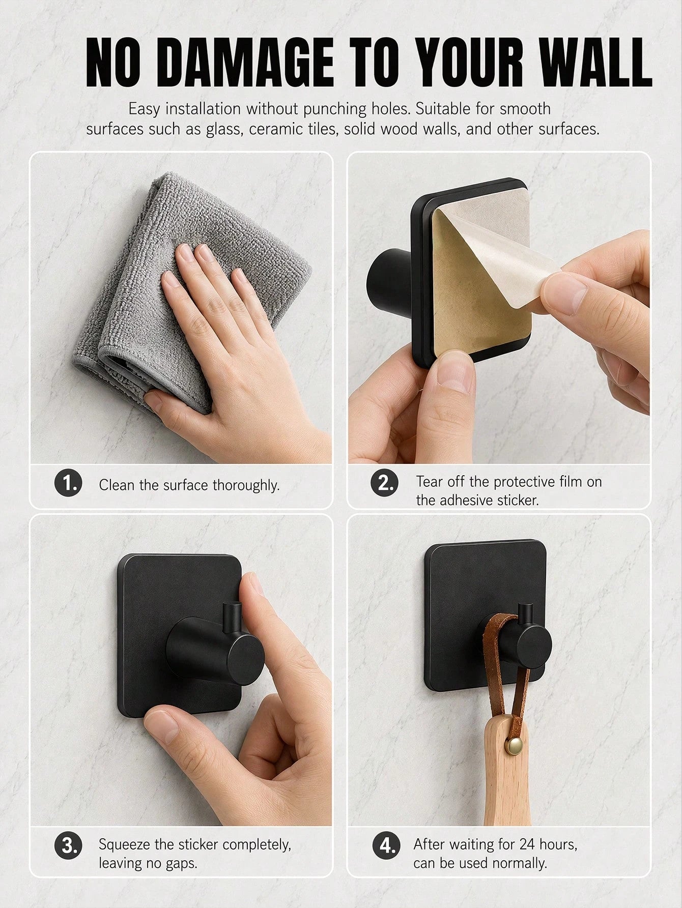 1/2/4pcs Square Adhesive Hooks, No Drilling Wall Mounted Towel Hooks, Hanger Rack, Shower Organizer, Essential For Home & Apartment, Bathroom & Kitchen Storage Bathroom Accessories