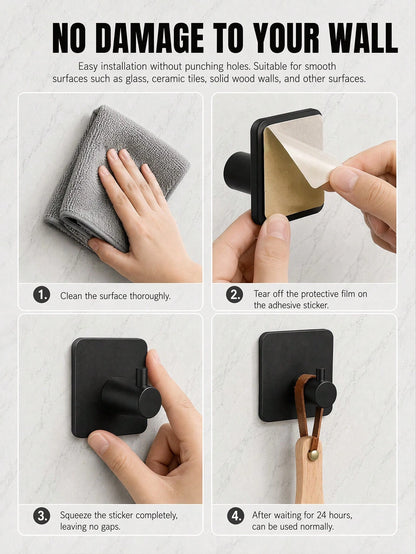 1/2/4pcs Square Adhesive Hooks, No Drilling Wall Mounted Towel Hooks, Hanger Rack, Shower Organizer, Essential For Home & Apartment, Bathroom & Kitchen Storage Bathroom Accessories