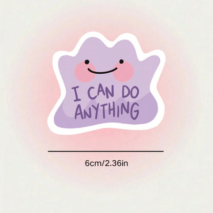1/2/5pcs "I CAN DO ANYTHING" Cute Purple Blob Sticker, A Powerful Self-Affirmation Slogan To Cheer Yourself Up And Boost Confidence.Suitable For Laptops, Water Bottles, Notebooks, Cups