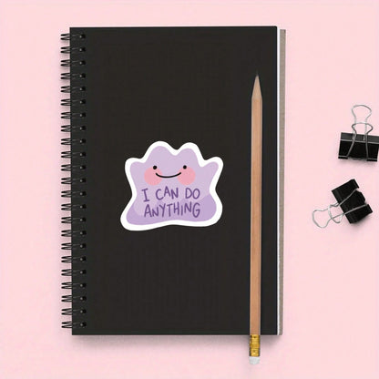 1/2/5pcs "I CAN DO ANYTHING" Cute Purple Blob Sticker, A Powerful Self-Affirmation Slogan To Cheer Yourself Up And Boost Confidence.Suitable For Laptops, Water Bottles, Notebooks, Cups