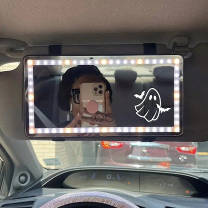 1/2/5pcs Minimalist Ghost Bat Rearview Mirror Car Vinyl Stickers,Cute Simple Line Art Ghost With Tiny Bats Design,Waterproof Removable Rear View Mirror Decor Stickers,Spooky Halloween Mini Ghost Bat C