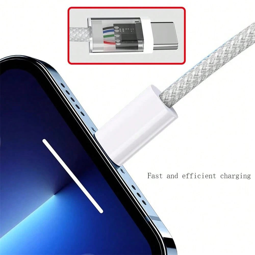 1/2pcs Braided Anti-Yellowing Dirt-Resistant Anti-Folding Wear-Resistant Material Flexible Easy Storage Anti-Tangle Minimalist All-Purpose Type-C Universal Fast Charging Data Cable Compatible With App