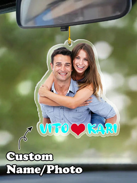 1/2Pcs Custom Hanging Car Photo Frames, Personalized Photo Name Pendant Car Accessories, Customized Photo Car Ornament, Customizable Car Photo Decor Accessories, Rear View Photo Gift, Anniversary Gift