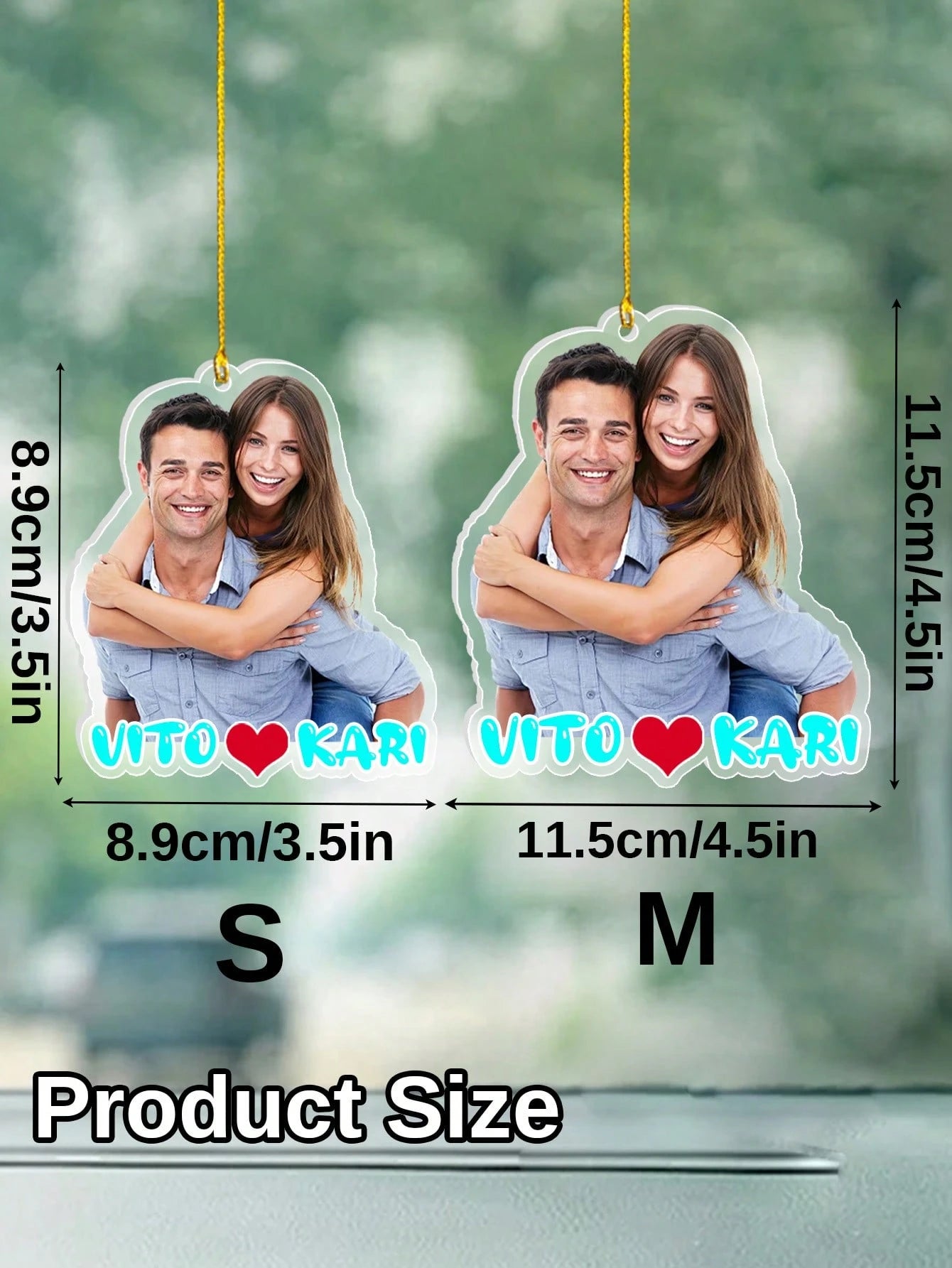 1/2Pcs Custom Hanging Car Photo Frames, Personalized Photo Name Pendant Car Accessories, Customized Photo Car Ornament, Customizable Car Photo Decor Accessories, Rear View Photo Gift, Anniversary Gift