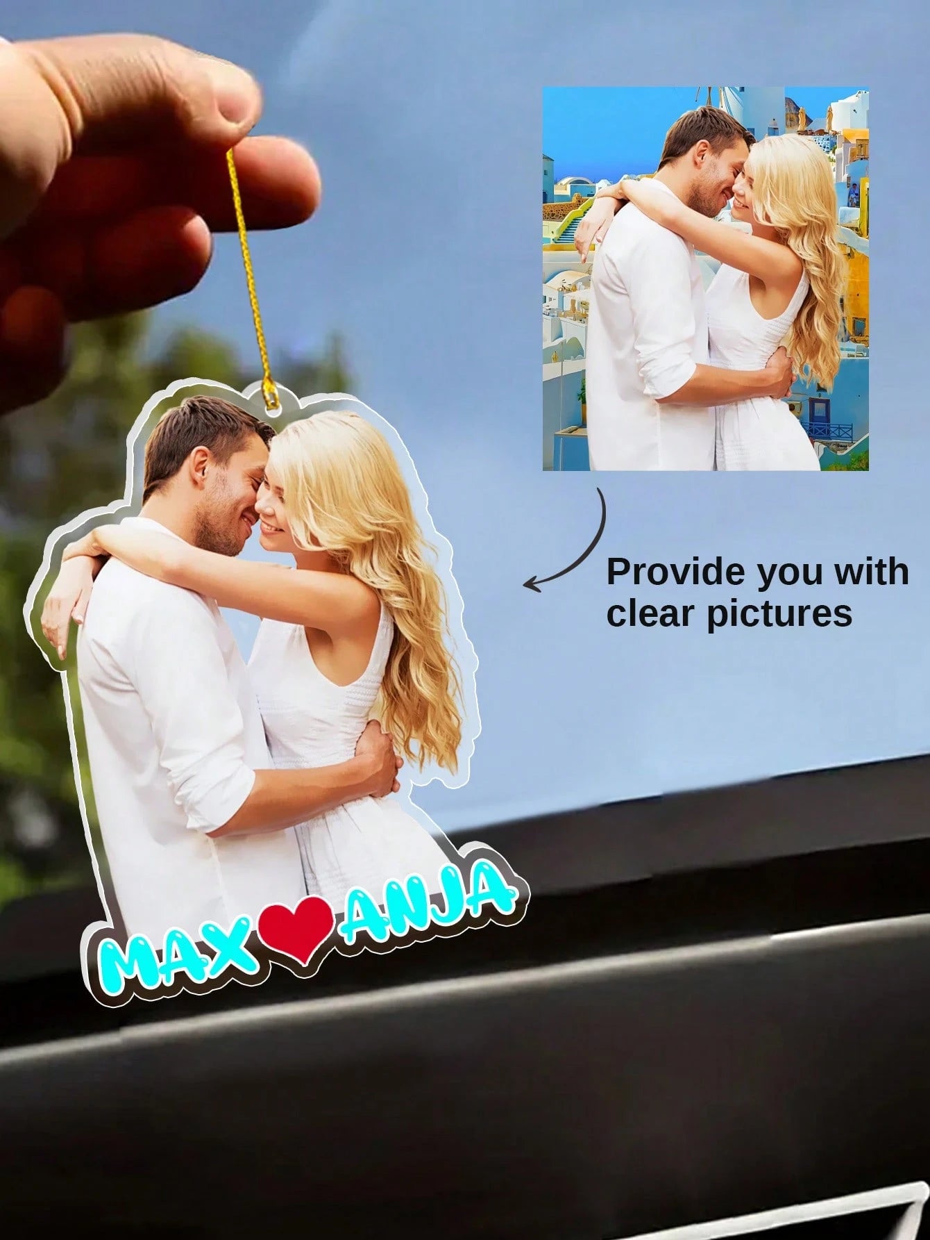 1/2Pcs Custom Hanging Car Photo Frames, Personalized Photo Name Pendant Car Accessories, Customized Photo Car Ornament, Customizable Car Photo Decor Accessories, Rear View Photo Gift, Anniversary Gift