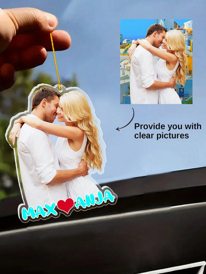 1/2Pcs Custom Hanging Car Photo Frames, Personalized Photo Name Pendant Car Accessories, Customized Photo Car Ornament, Customizable Car Photo Decor Accessories, Rear View Photo Gift, Anniversary Gift