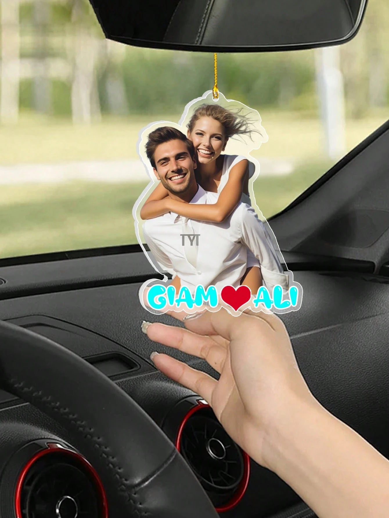 1/2Pcs Custom Hanging Car Photo Frames, Personalized Photo Name Pendant Car Accessories, Customized Photo Car Ornament, Customizable Car Photo Decor Accessories, Rear View Photo Gift, Anniversary Gift