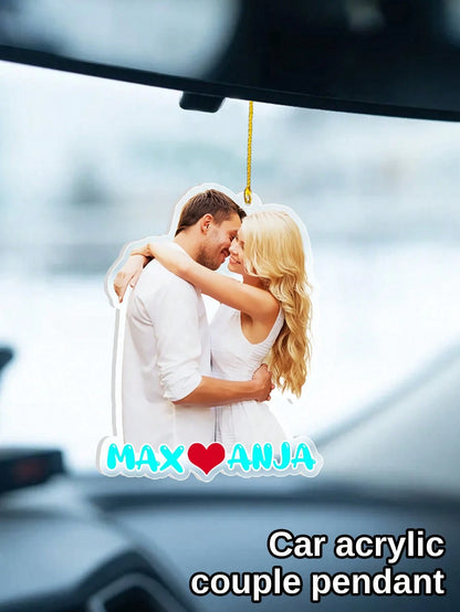 1/2Pcs Custom Hanging Car Photo Frames, Personalized Photo Name Pendant Car Accessories, Customized Photo Car Ornament, Customizable Car Photo Decor Accessories, Rear View Photo Gift, Anniversary Gift